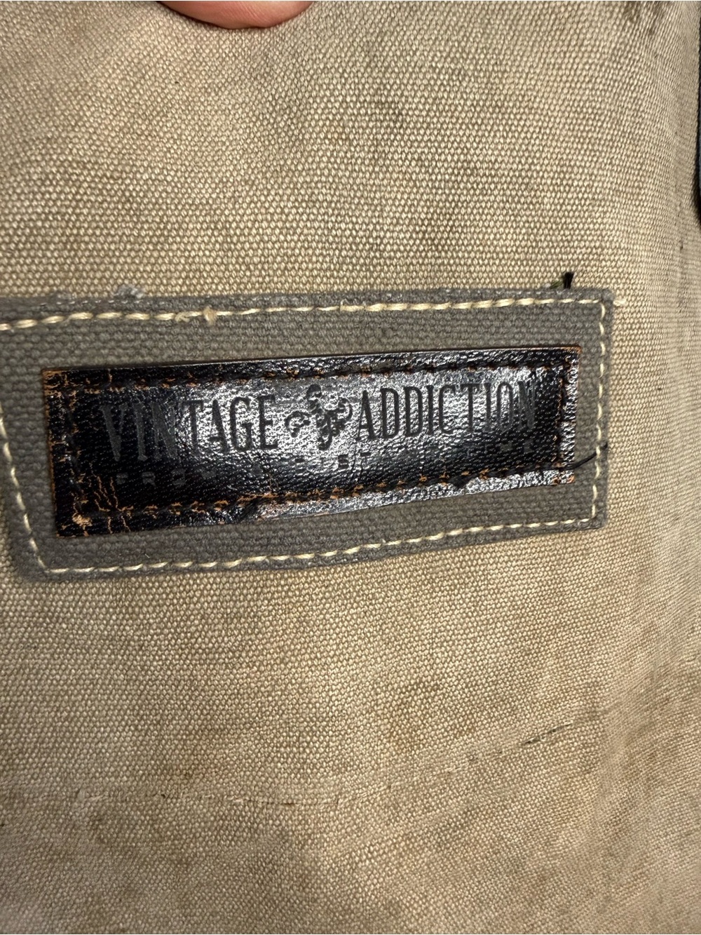 Canvas Hobo Tote in Olive with Black Handles and Green Accent Patch - Picture 5 of 8